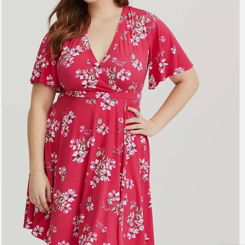 Torrid Pink and White Flutter Sleeve Sundress